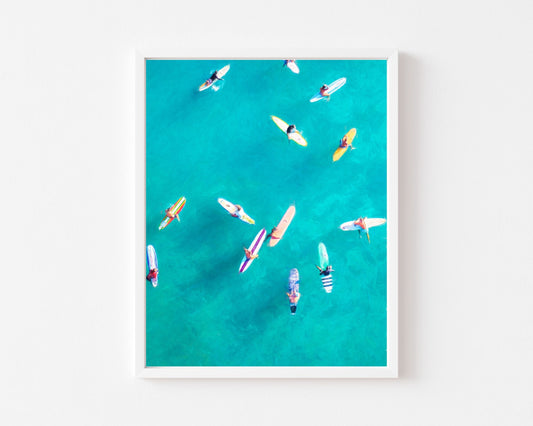 Aerial Surfers Print — Coastal Wall Art Digital Download