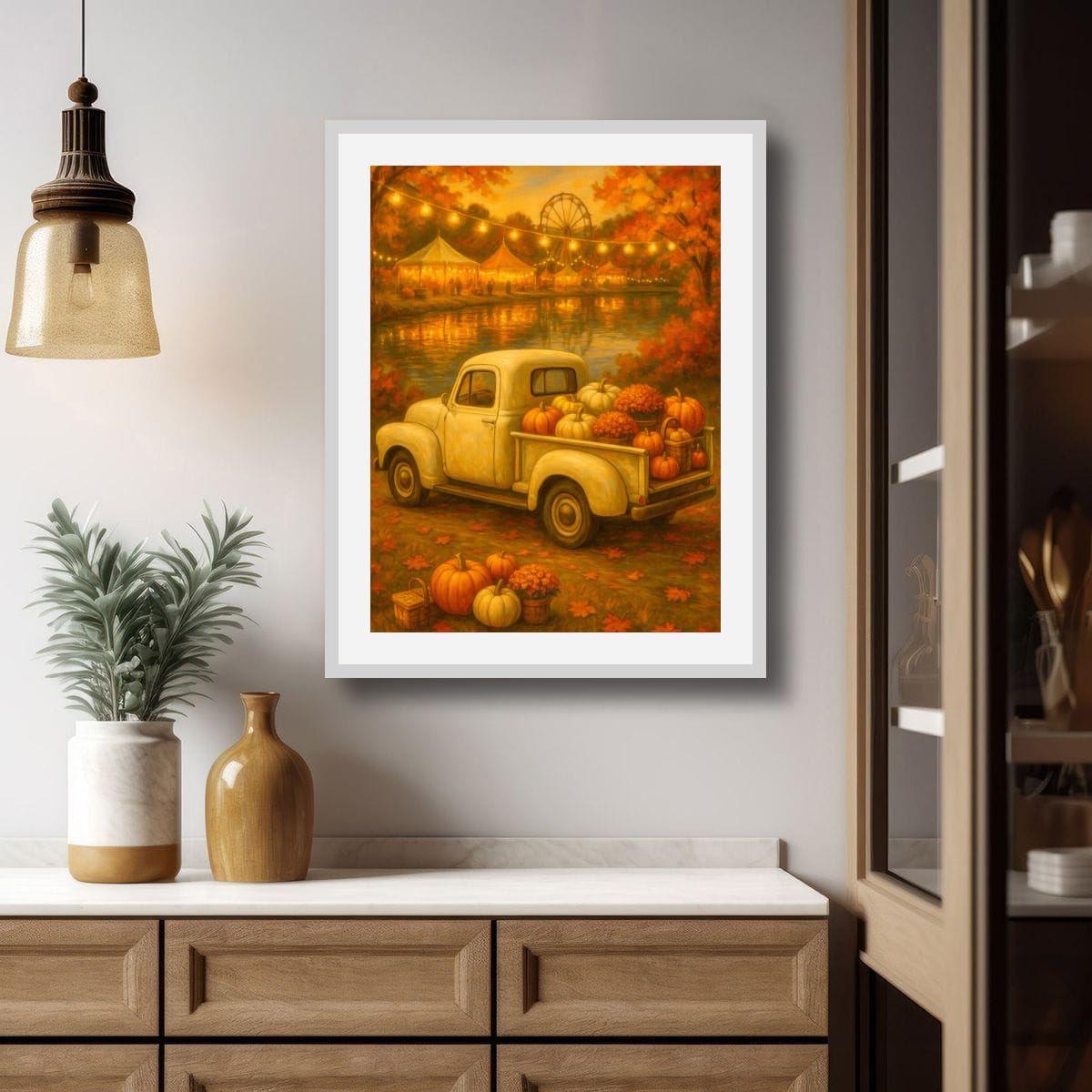 Lakeside Harvest Fair — Vintage Cream Truck Fall Art Print Digital Download