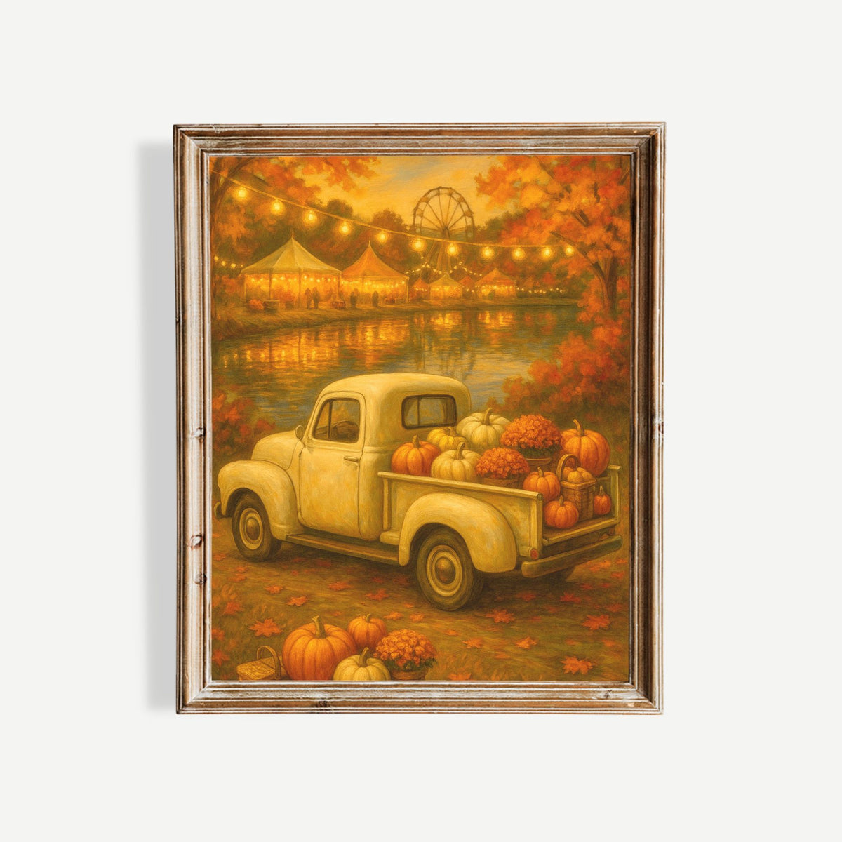 Lakeside Harvest Fair — Vintage Cream Truck Fall Art Print Digital Download