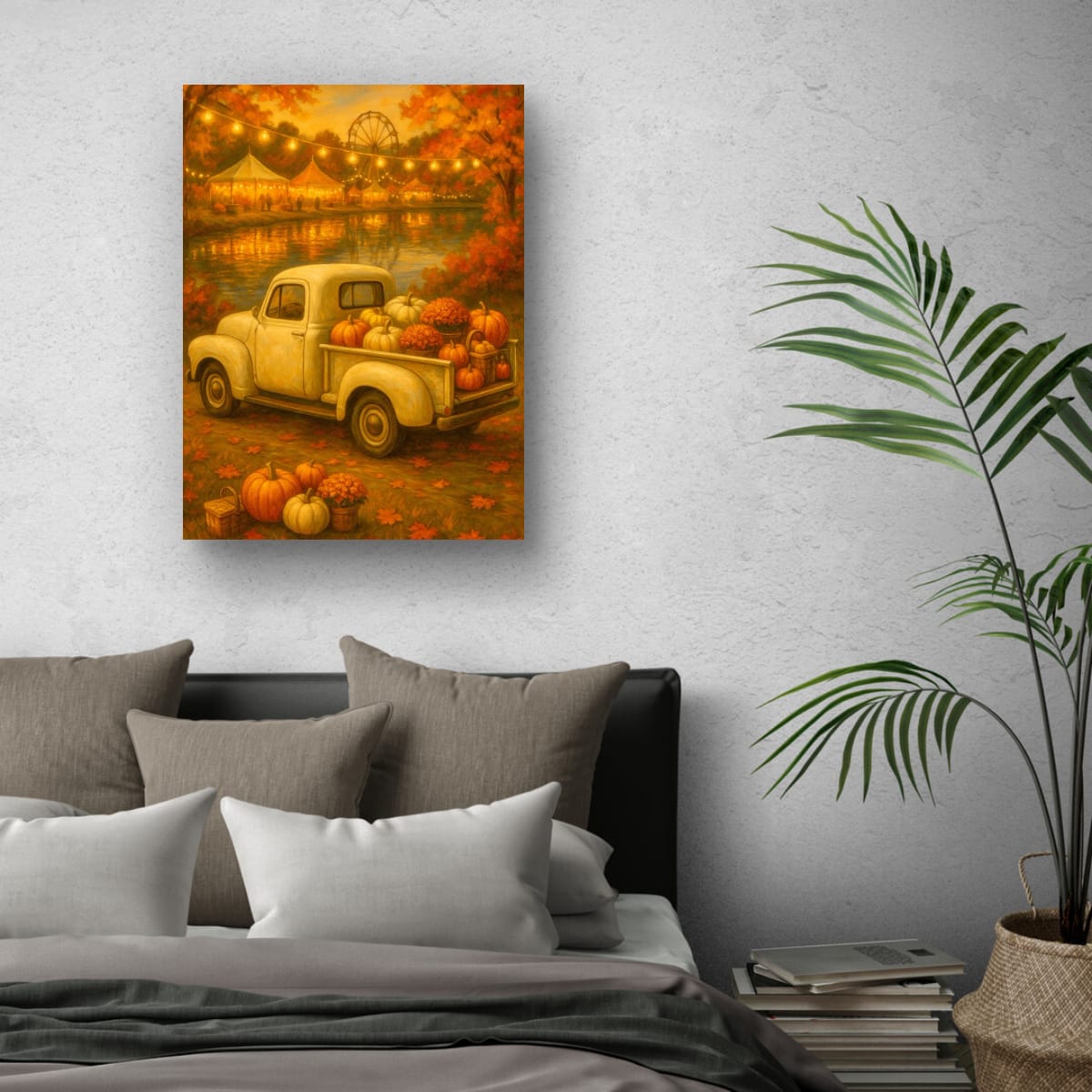 Lakeside Harvest Fair — Vintage Cream Truck Fall Art Print Digital Download