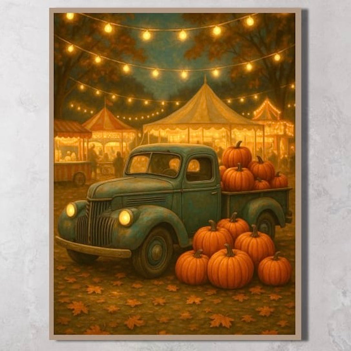 Pumpkin Festival Night — Vintage Truck Fall Art Print Digital Download