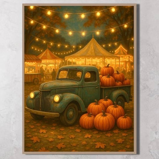 Pumpkin Festival Night — Vintage Truck Fall Art Print Digital Download
