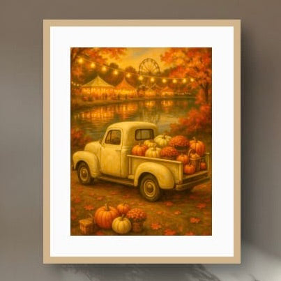 Lakeside Harvest Fair — Vintage Cream Truck Fall Art Print Digital Download