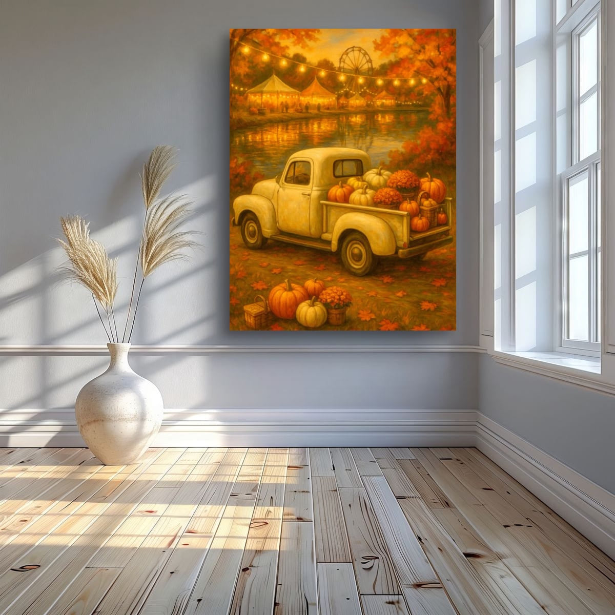 Lakeside Harvest Fair — Vintage Cream Truck Fall Art Print Digital Download