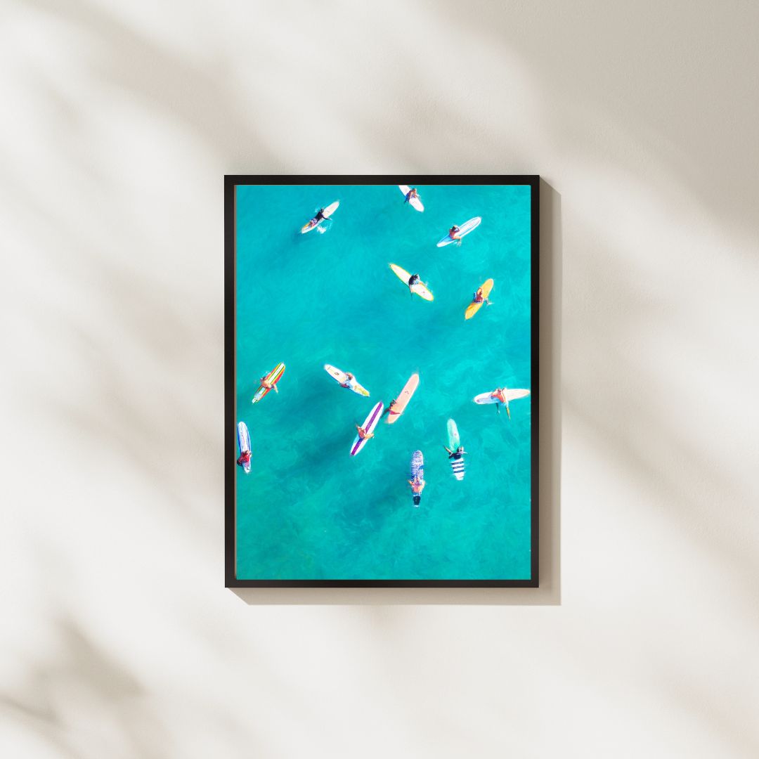 Aerial Surfers Print — Coastal Wall Art Digital Download