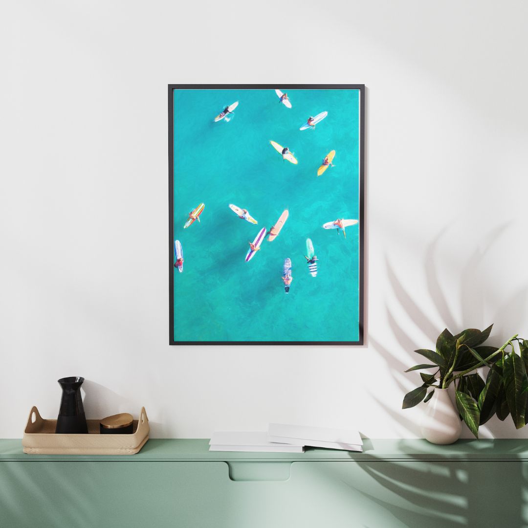 Aerial Surfers Print — Coastal Wall Art Digital Download
