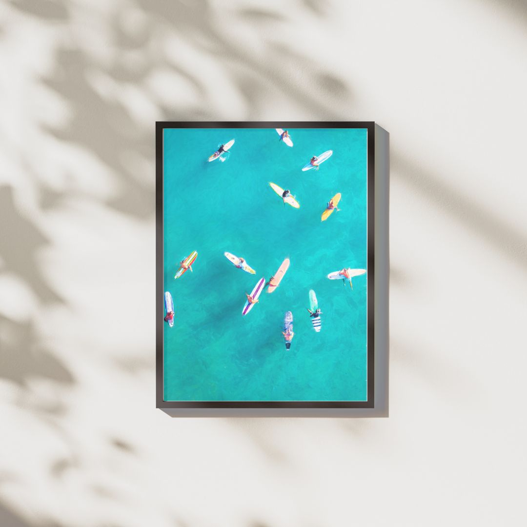 Aerial Surfers Print — Coastal Wall Art Digital Download