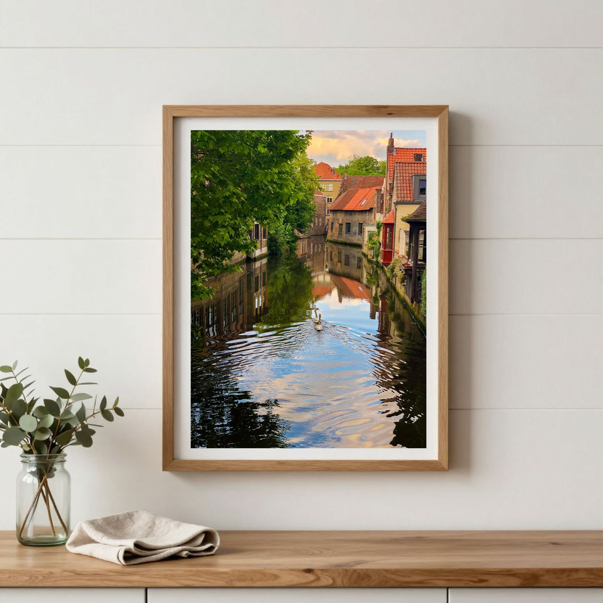 Swans of Bruges — Belgian Canal Fine Art Photography Print Digital Download