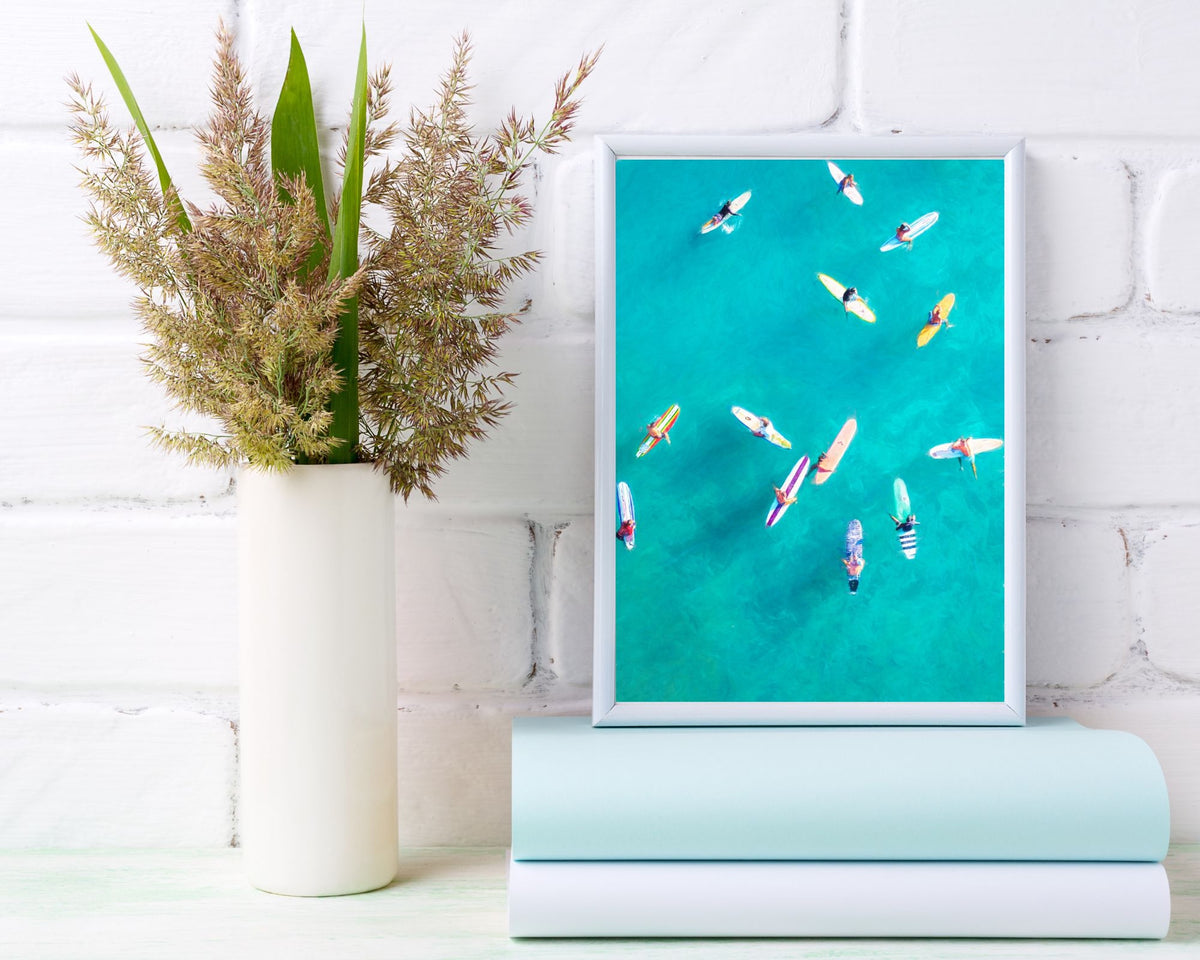 Aerial Surfers Print — Coastal Wall Art Digital Download