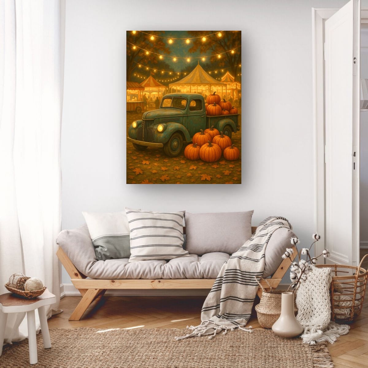 Pumpkin Festival Night — Vintage Truck Fall Art Print Digital Download