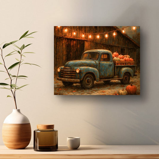 Harvest Pumpkin Truck — Vintage Farmhouse Fall Art Print Digital Download