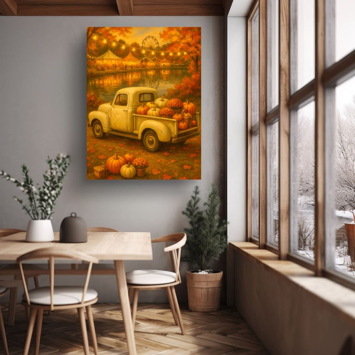 Lakeside Harvest Fair — Vintage Cream Truck Fall Art Print Digital Download