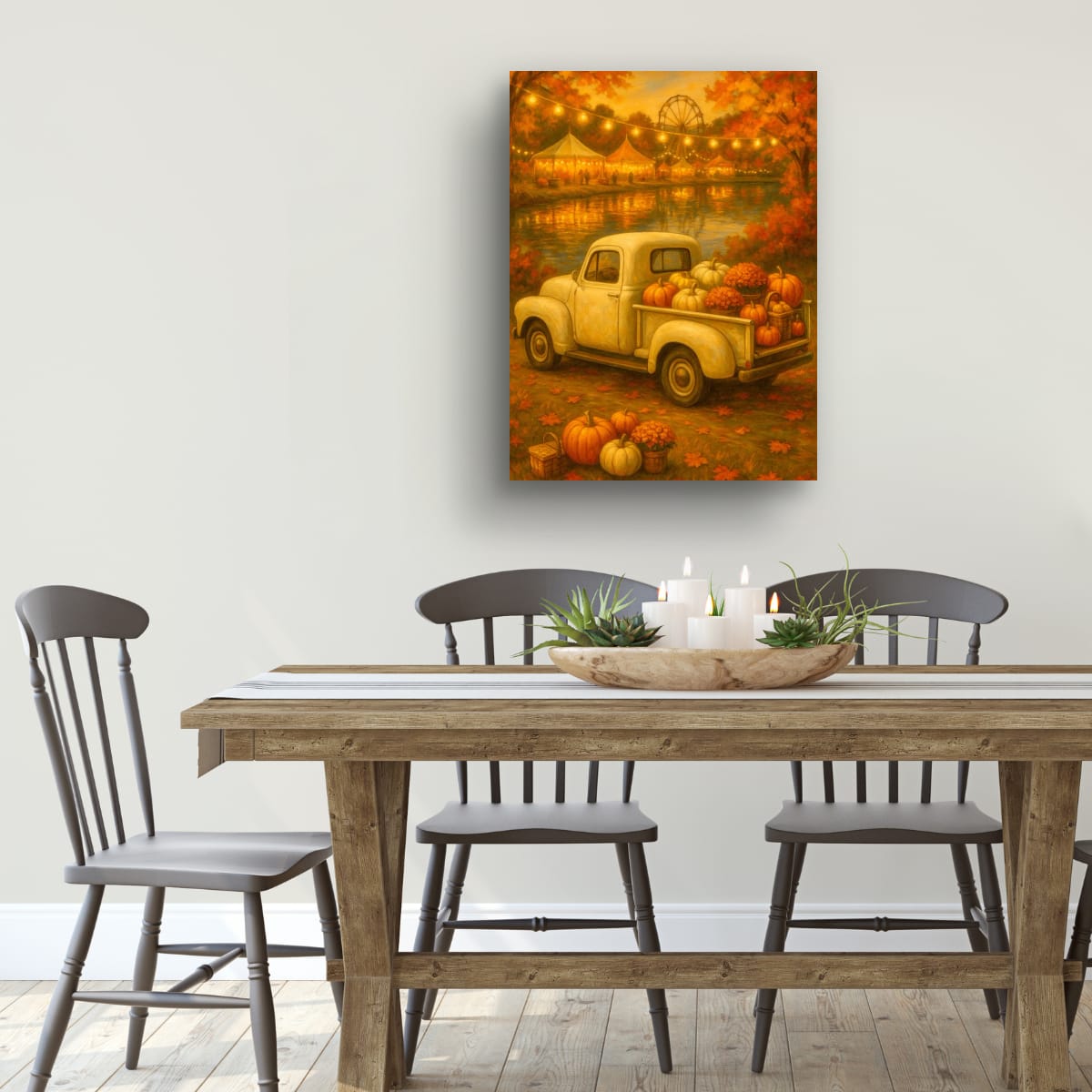 Lakeside Harvest Fair — Vintage Cream Truck Fall Art Print Digital Download