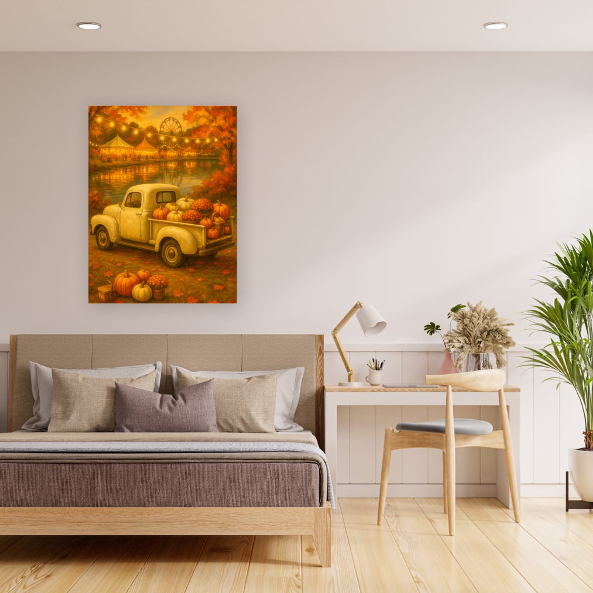 Lakeside Harvest Fair — Vintage Cream Truck Fall Art Print Digital Download