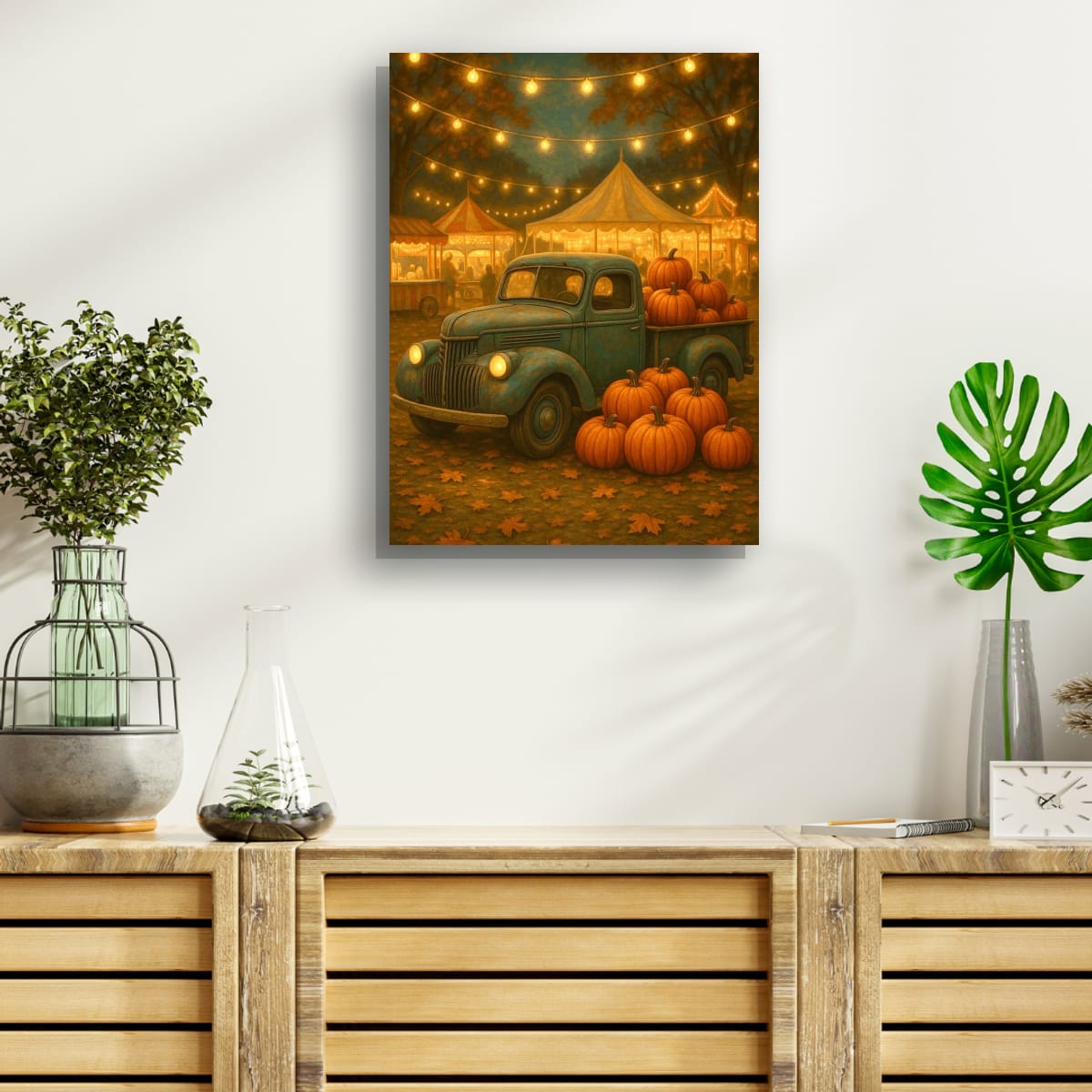 Pumpkin Festival Night — Vintage Truck Fall Art Print Digital Download