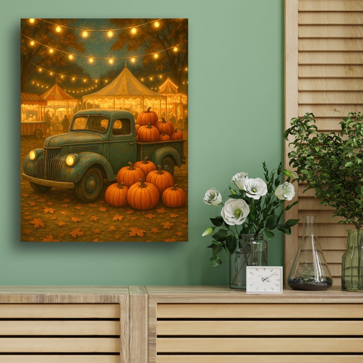 Pumpkin Festival Night — Vintage Truck Fall Art Print Digital Download