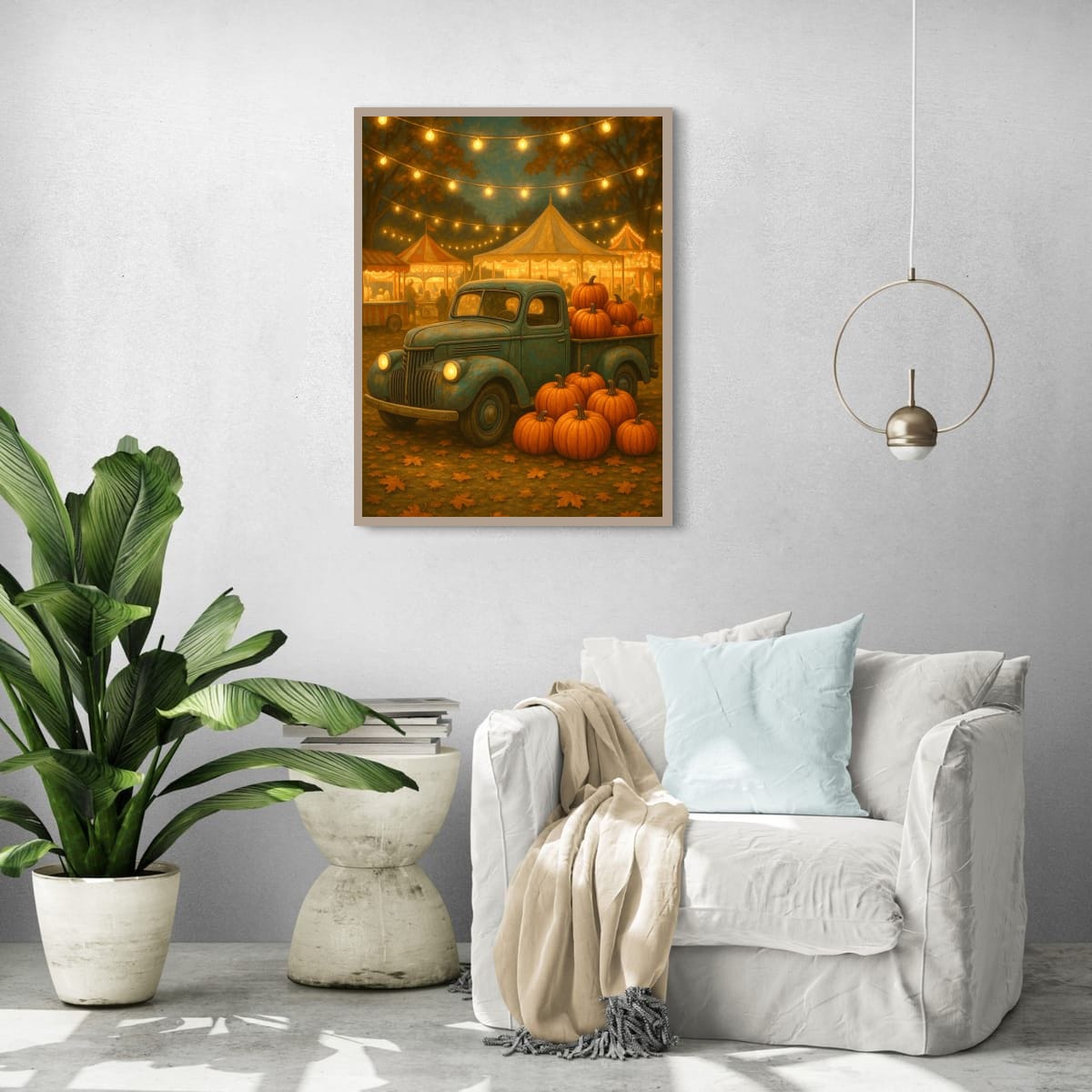 Pumpkin Festival Night — Vintage Truck Fall Art Print Digital Download
