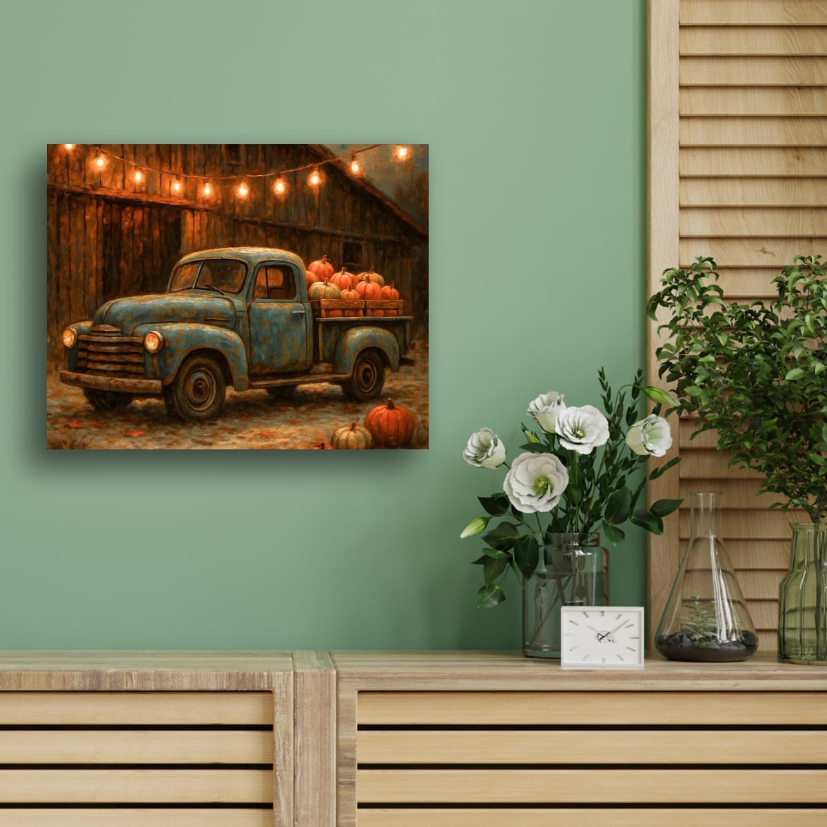 Harvest Pumpkin Truck — Vintage Farmhouse Fall Art Print Digital Download