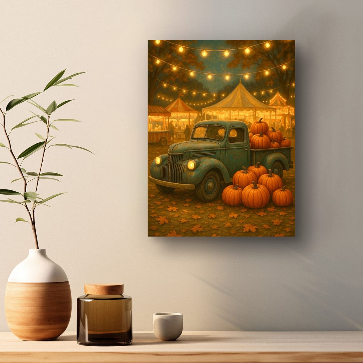 Pumpkin Festival Night — Vintage Truck Fall Art Print Digital Download