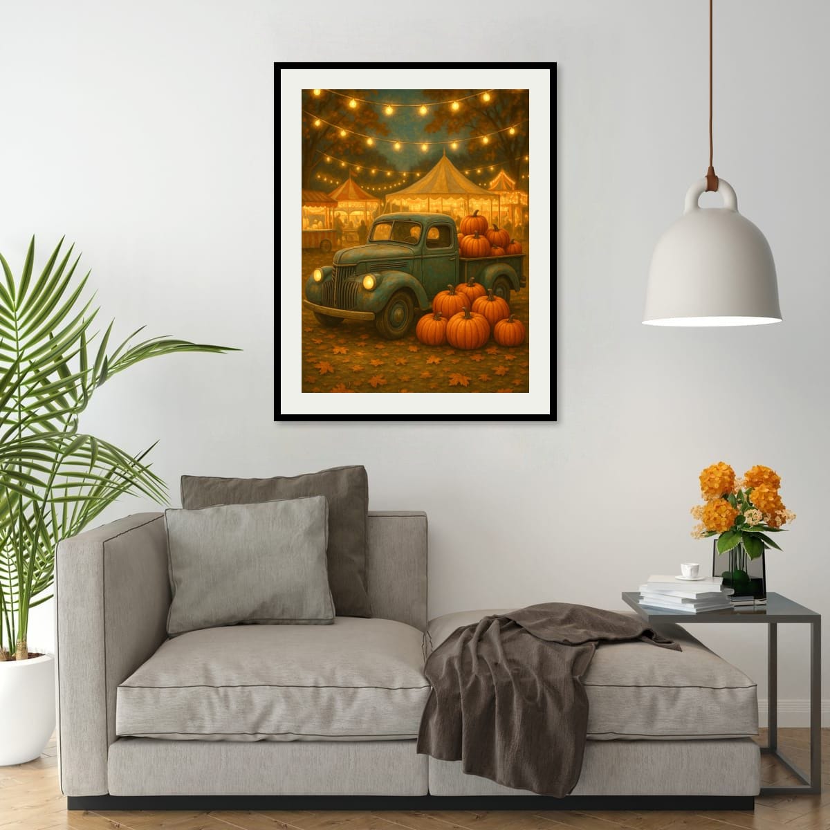 Pumpkin Festival Night — Vintage Truck Fall Art Print Digital Download