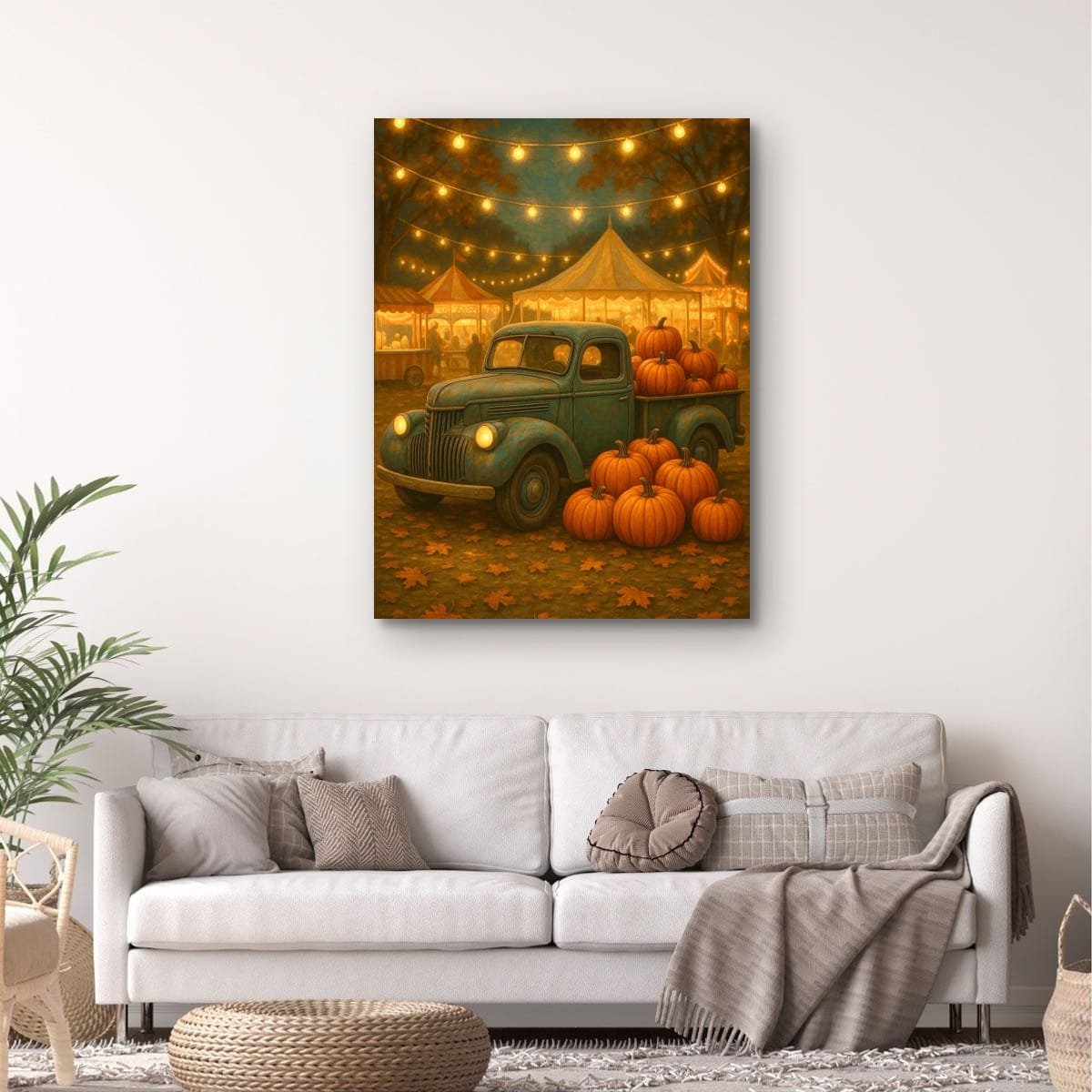 Pumpkin Festival Night — Vintage Truck Fall Art Print Digital Download