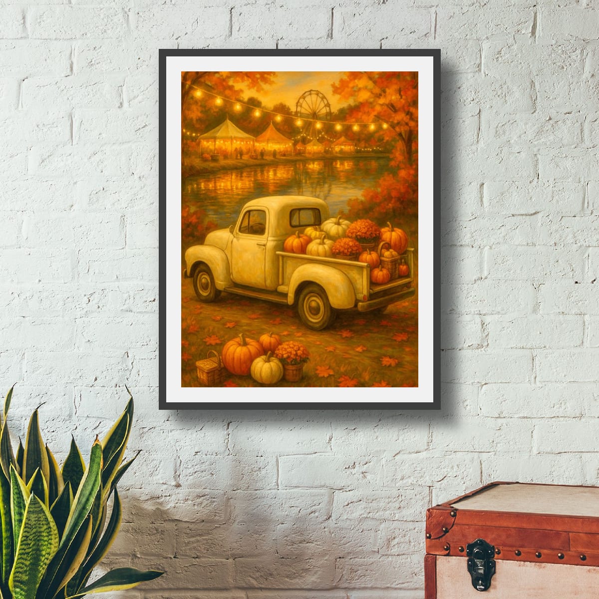 Lakeside Harvest Fair — Vintage Cream Truck Fall Art Print Digital Download