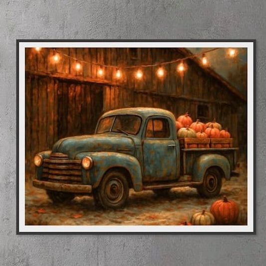 Harvest Pumpkin Truck — Vintage Farmhouse Fall Art Print Digital Download