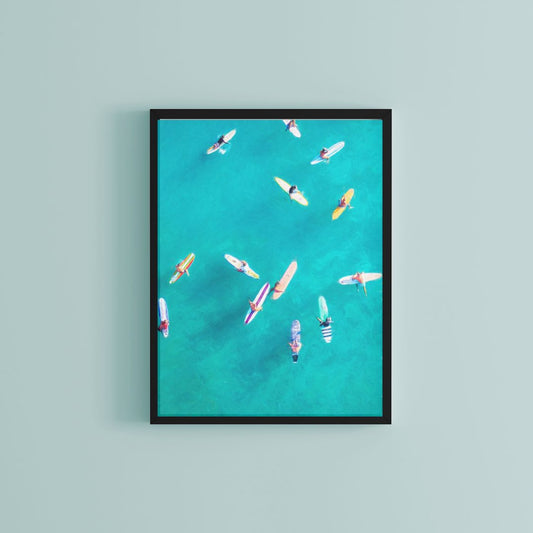 Aerial Surfers Print — Coastal Wall Art Digital Download