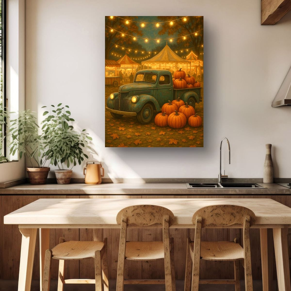 Pumpkin Festival Night — Vintage Truck Fall Art Print Digital Download