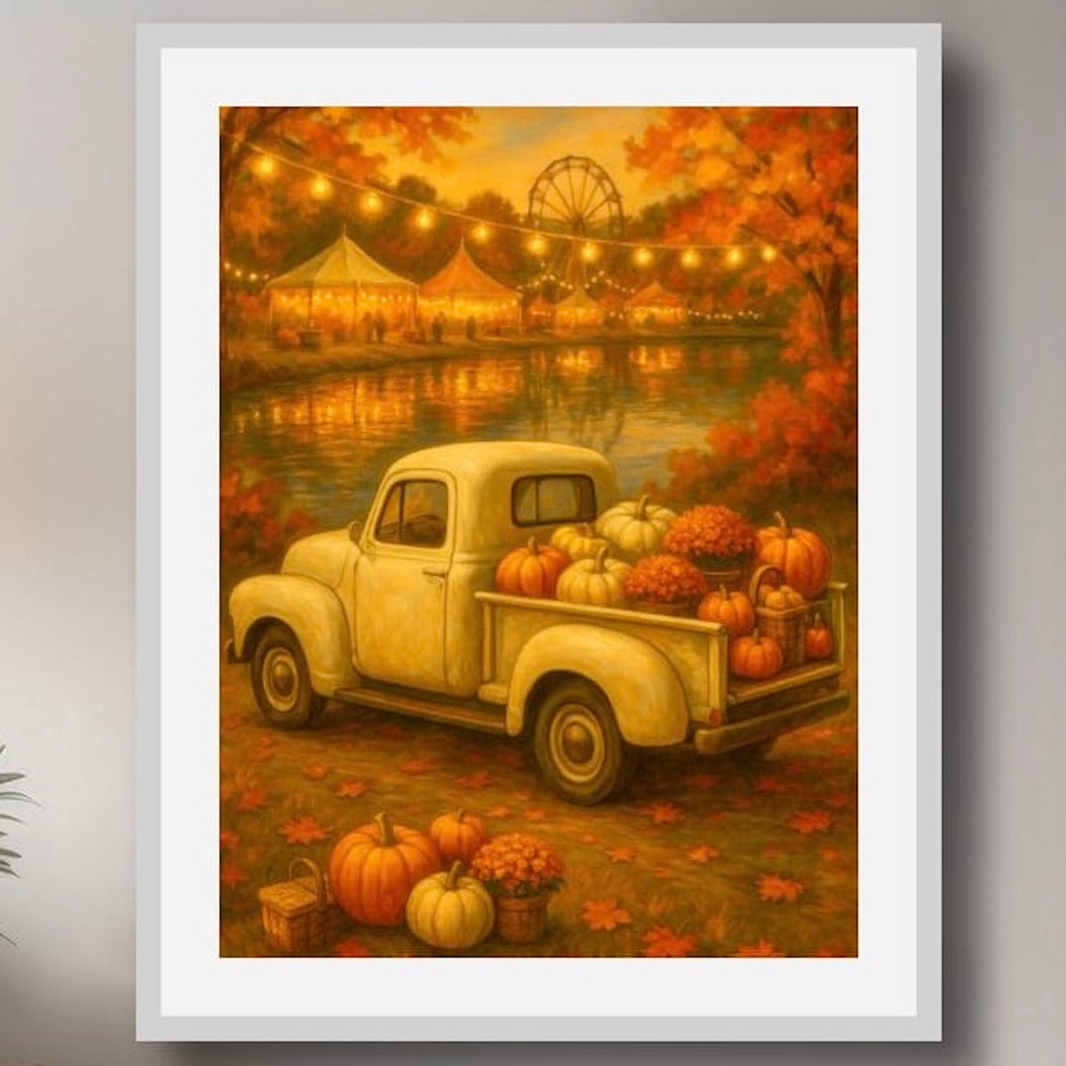 Lakeside Harvest Fair — Vintage Cream Truck Fall Art Print Digital Download