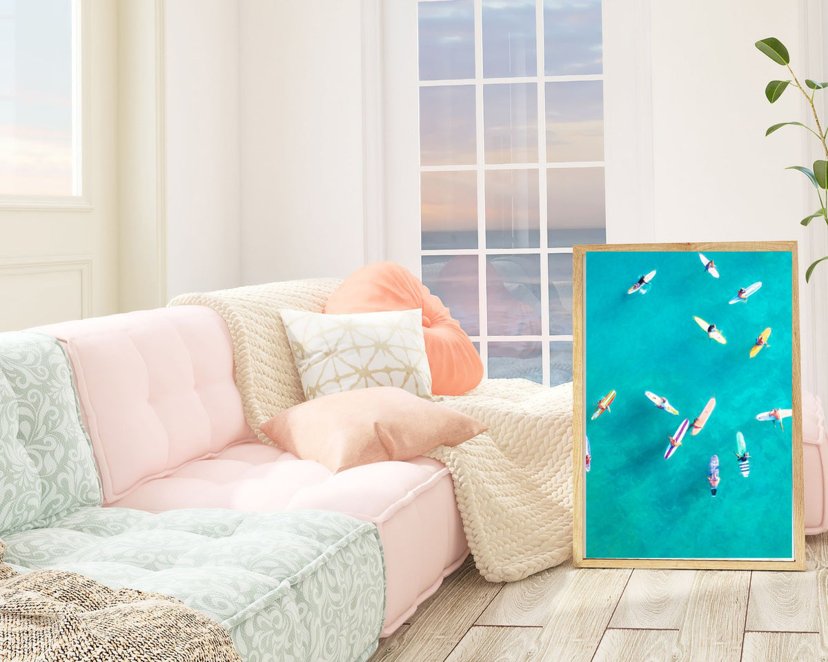 Aerial Surfers Print — Coastal Wall Art Digital Download