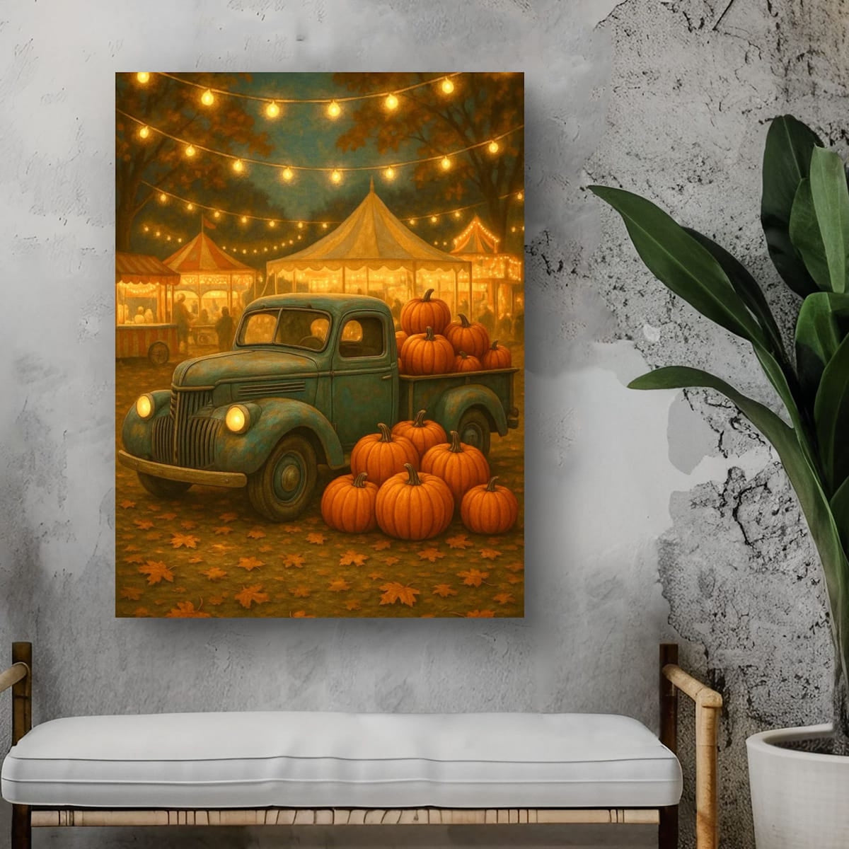 Pumpkin Festival Night — Vintage Truck Fall Art Print Digital Download