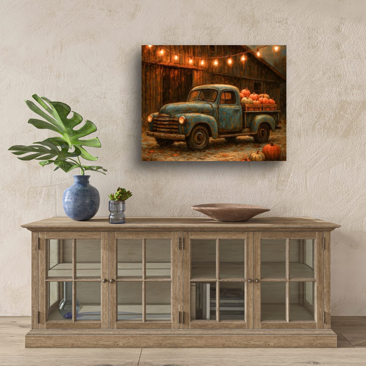 Harvest Pumpkin Truck — Vintage Farmhouse Fall Art Print Digital Download