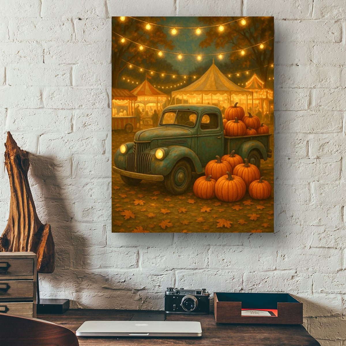 Pumpkin Festival Night — Vintage Truck Fall Art Print Digital Download