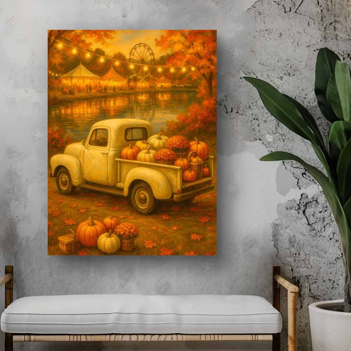 Lakeside Harvest Fair — Vintage Cream Truck Fall Art Print Digital Download