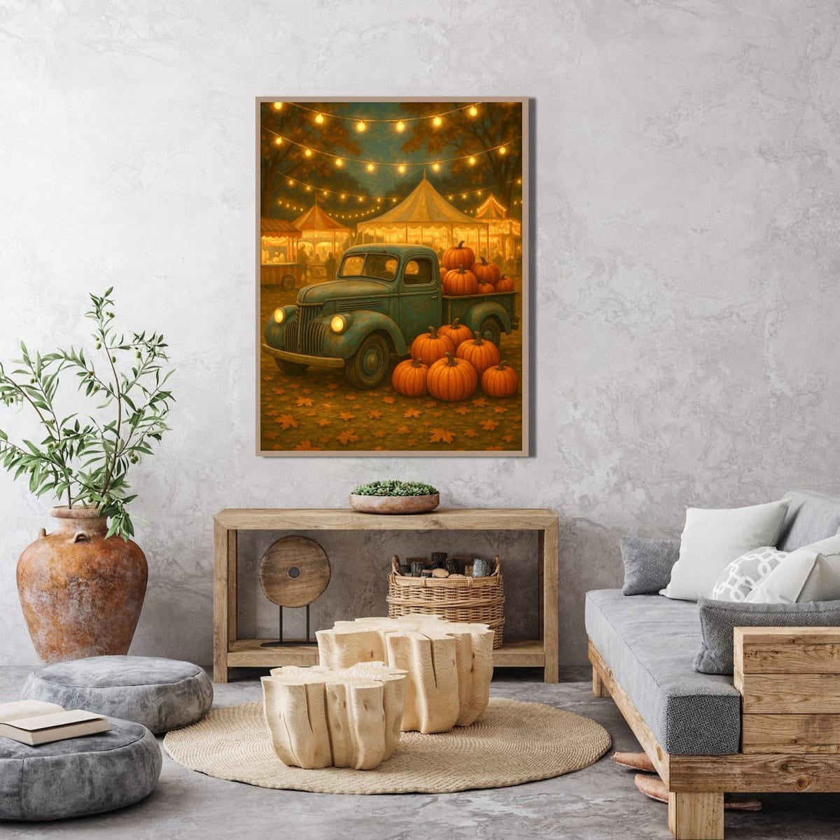 Pumpkin Festival Night — Vintage Truck Fall Art Print Digital Download