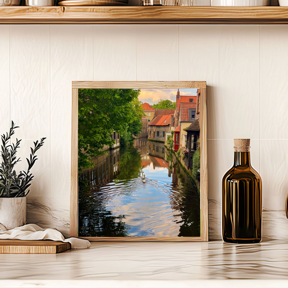 Swans of Bruges — Belgian Canal Fine Art Photography Print Digital Download