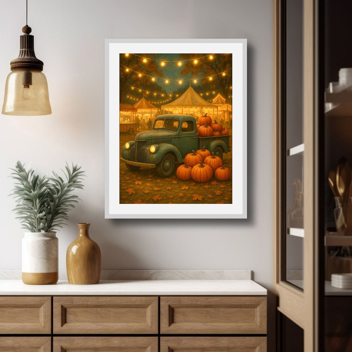 Pumpkin Festival Night — Vintage Truck Fall Art Print Digital Download