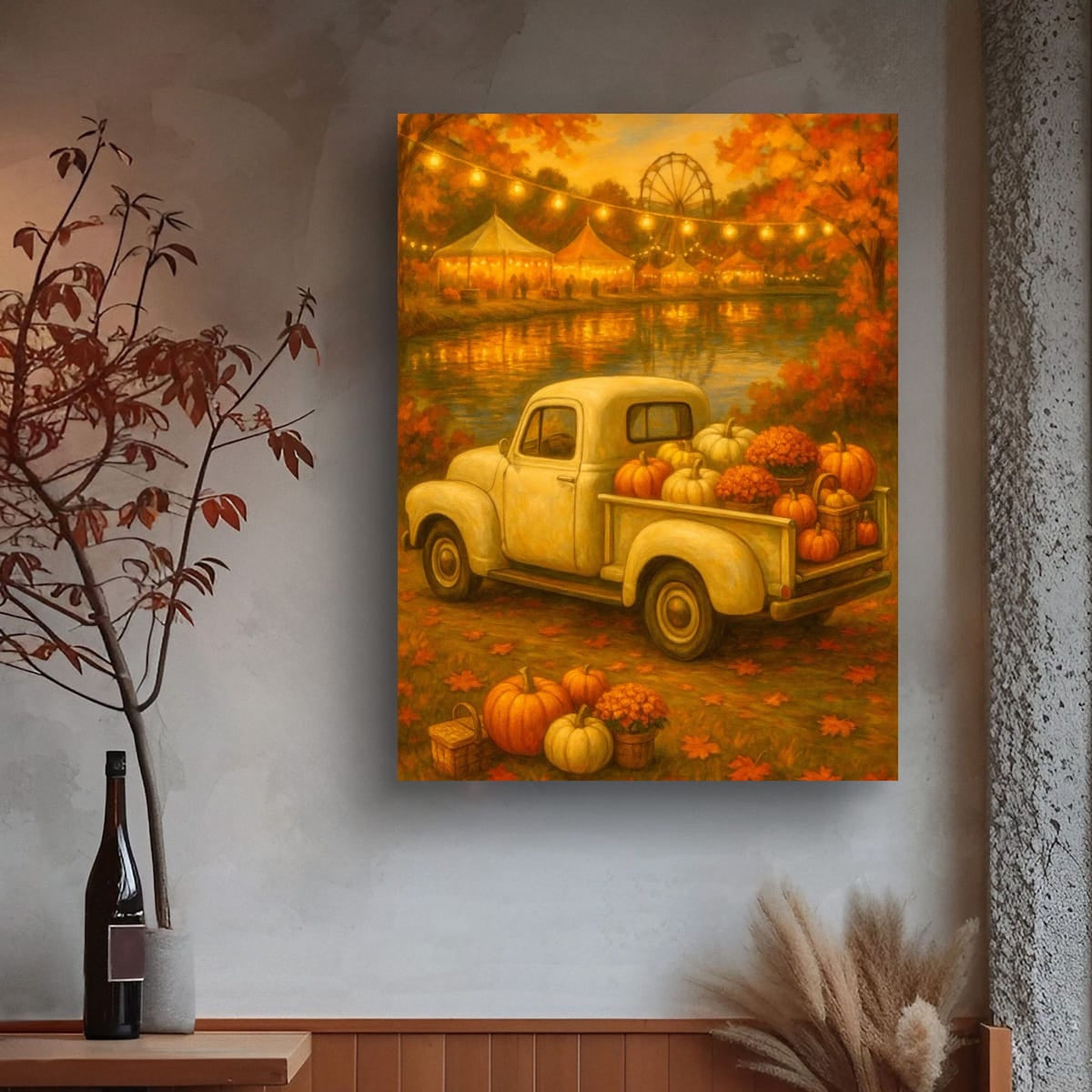 Lakeside Harvest Fair — Vintage Cream Truck Fall Art Print Digital Download