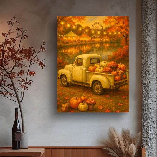 Lakeside Harvest Fair — Vintage Cream Truck Fall Art Print Digital Download