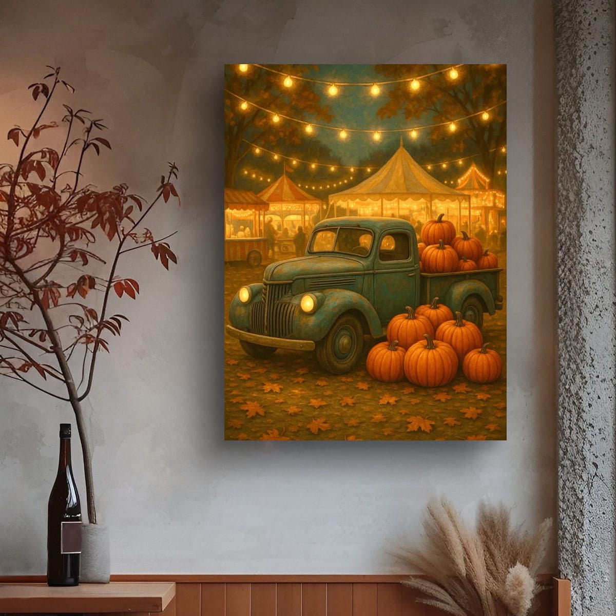 Pumpkin Festival Night — Vintage Truck Fall Art Print Digital Download