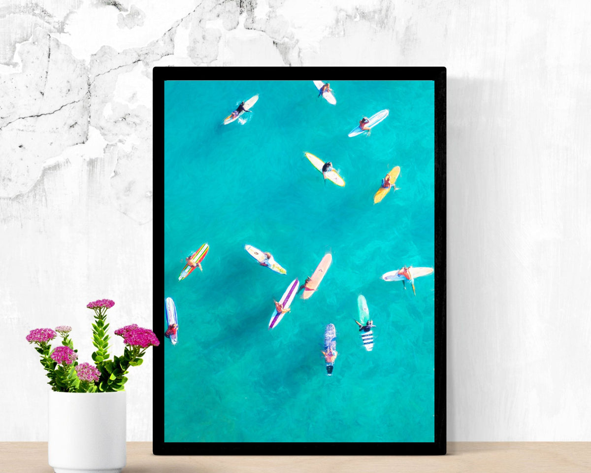 Aerial Surfers Print — Coastal Wall Art Digital Download